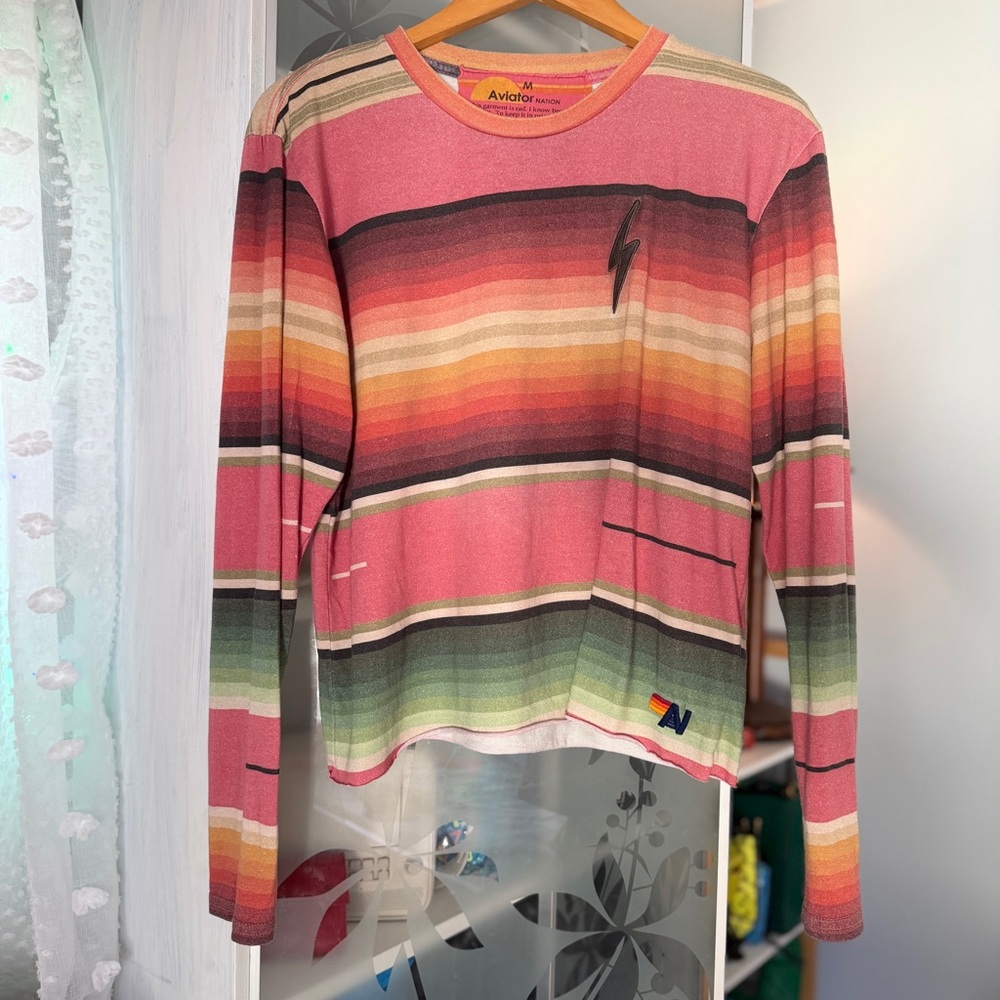 Aviator Nation Serape Tulum Striped Thunderbolt long sleeve shirt - M